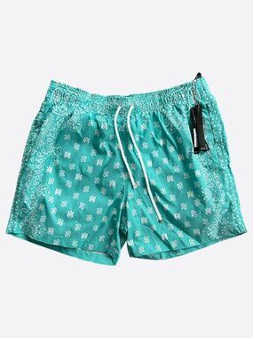 Amiri Blue & White MA Logo Paisley Swimshorts